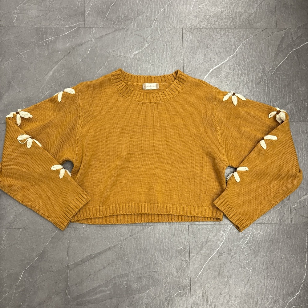 Altar'd State Mustard Sweater with Cream Floral Details